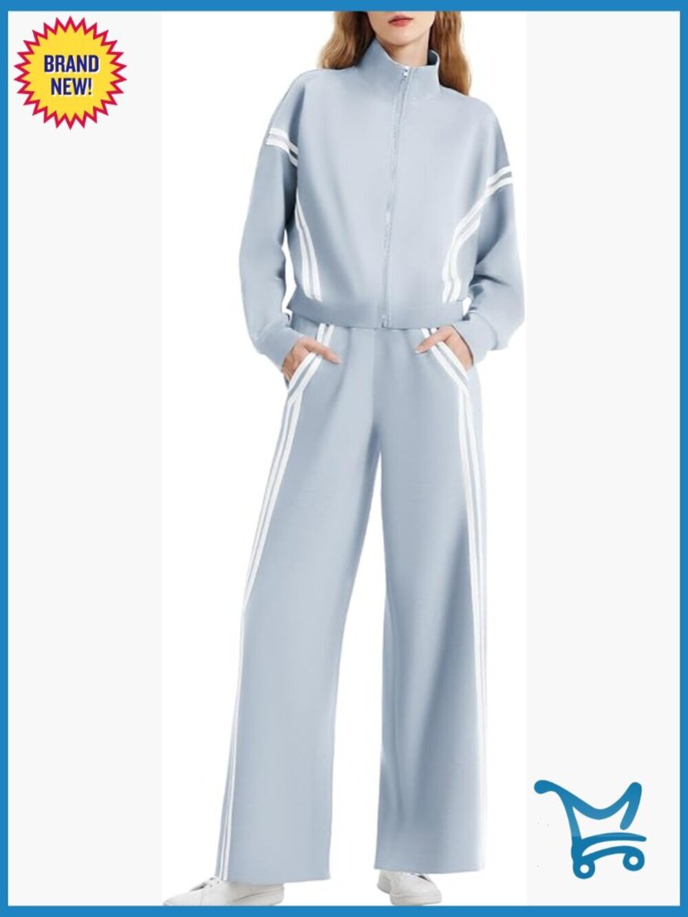 2 Piece Lounge Set Zip Up Track Suit Wide Leg Jogging Pants Travel Outfit
